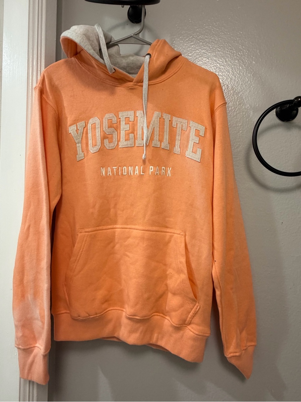 Men's Crewneck Hoodie Sweatshirt in Peach Orange - Yosemite Graphic